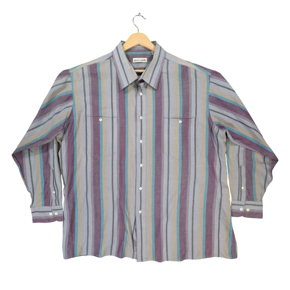 Pierre Cardin Button Up Shirt Mens XXL Multicolor Poly Cotton Striped Regular
